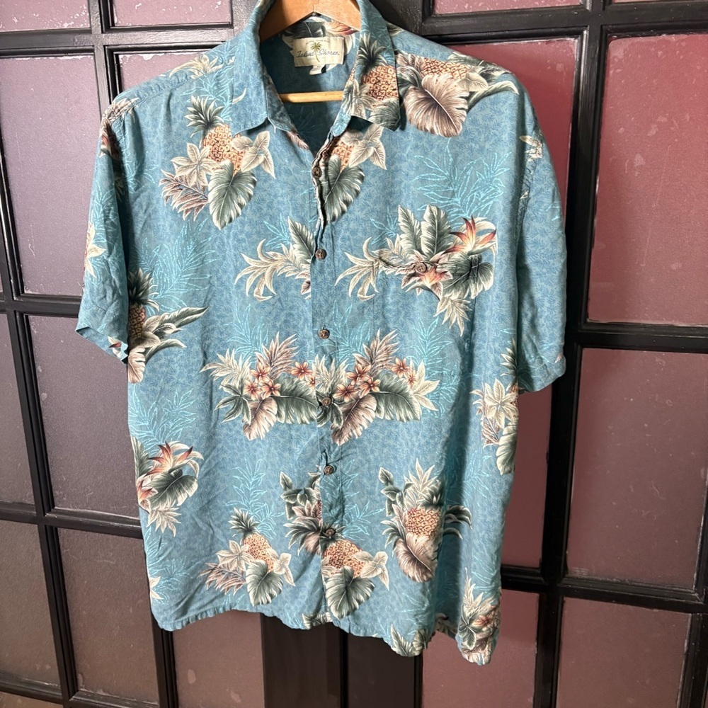 Vintage Rayon Hawaiian Shirt Mens XXL Teal Tropical Aloha Camp Collar - Picture 3 of 8